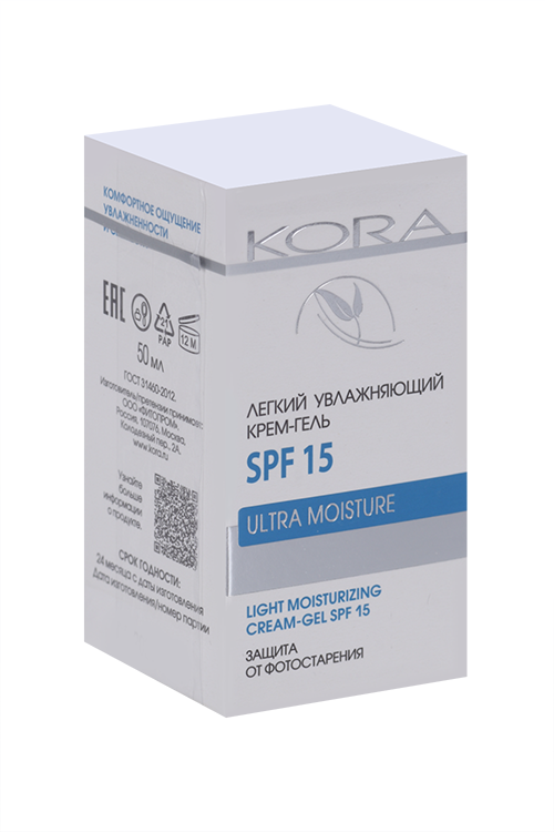 

Крем-гель КОРА увлажняющий защита от фотостарения дневной SPF-15 легкий, 50 мл