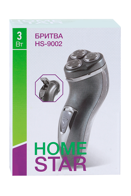 

Электробритва HOMESTAR HS-9002, АКБ, роторная, 3 головки, серая