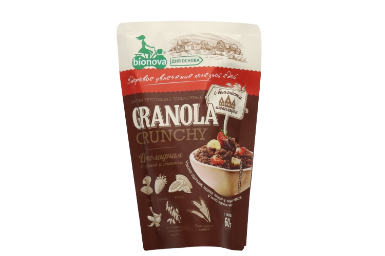 Мюсли Bionova порц шоколадные с клубникой/бананом, 60 г