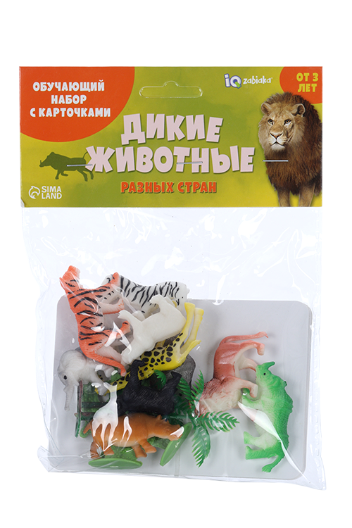 

Набор животных с обучающими карточками «Дикие животные разных стран», животные пластик