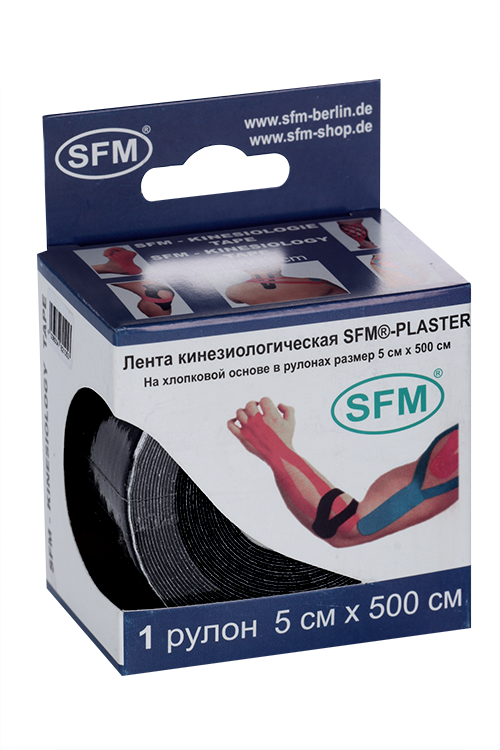 Лейкопластырь SFM-Plaster мед/фикс д/кинезиол тейпир в диспенсере 5х500 см, черный