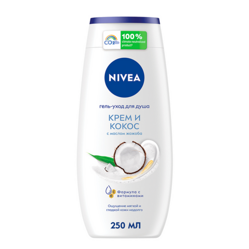 Гель-уход Nivea крем и кокос ддуша увлаж масло жожобааромат кокоса 250 мл 204₽