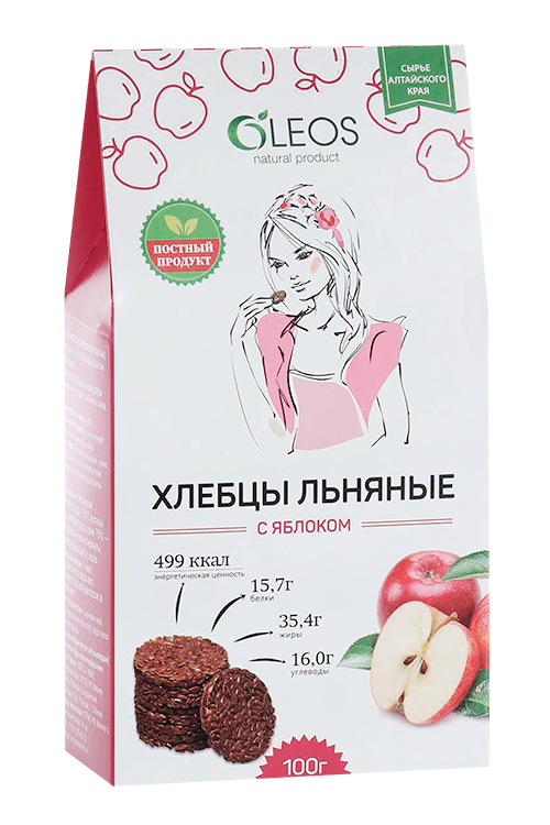 

Хлебцы Олеос льняные с яблоком, 100 г