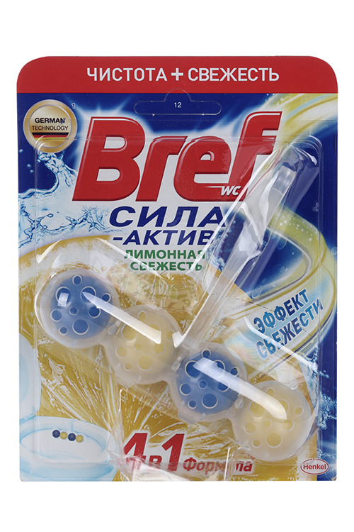 

Блок д/чистки и свежести унитаза 4 в 1 Bref Сила актив Лимонная свежесть 50 г