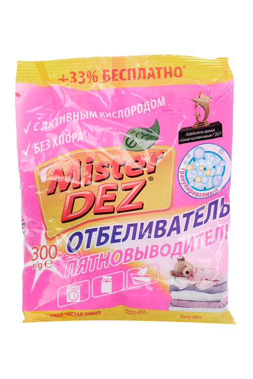 пятновыводитель отбеливатель порошковый mister dez с активным кислородом 750 г Отбеливатель-пятновыводитель Mister Dez с активным кислородом, 300 г