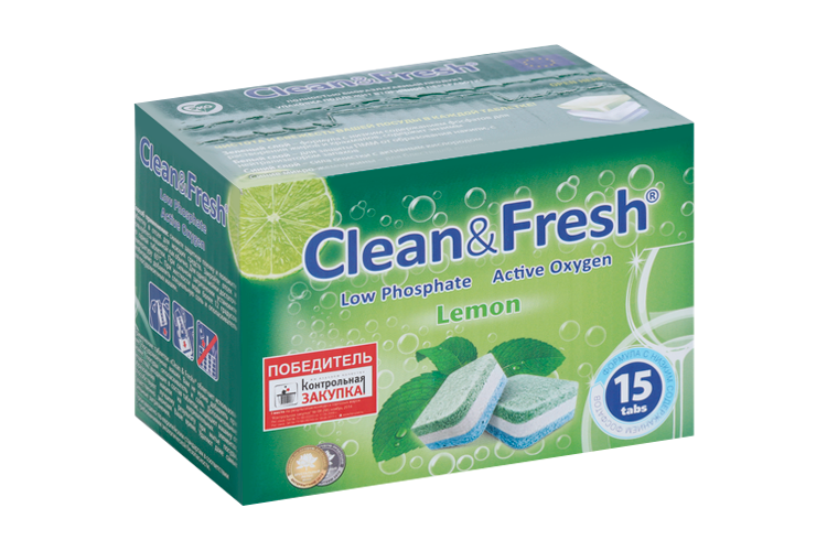 

Таблетки для посудомоечных машин Clean & Fresh All in 1, 15 шт