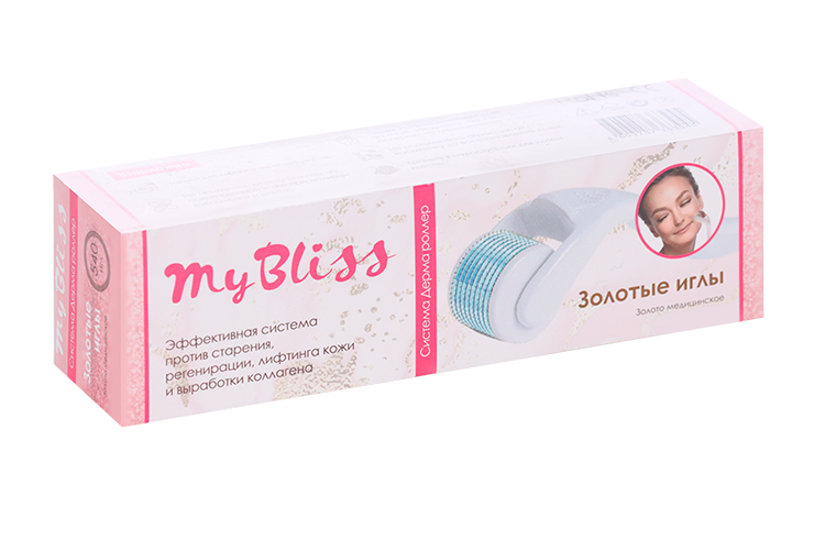 

Мезороллер MyBliss д/лица 540 игл золото длина игл 1.0 мм