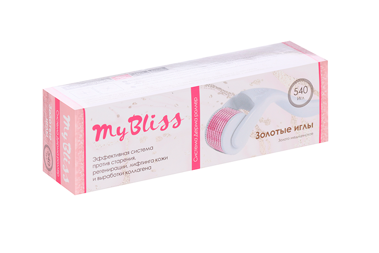 

Мезороллер MyBliss д/лица 540 игл золото длина игл 0.5 мм
