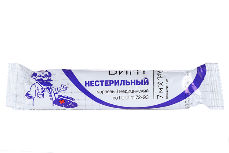 

Бинт н/стер мед марлевый плотн 36г/м2 инд уп прессов 7м х14см