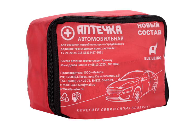 

Аптечка первой помощи автомобил мед Лейко в мягк красной сумке