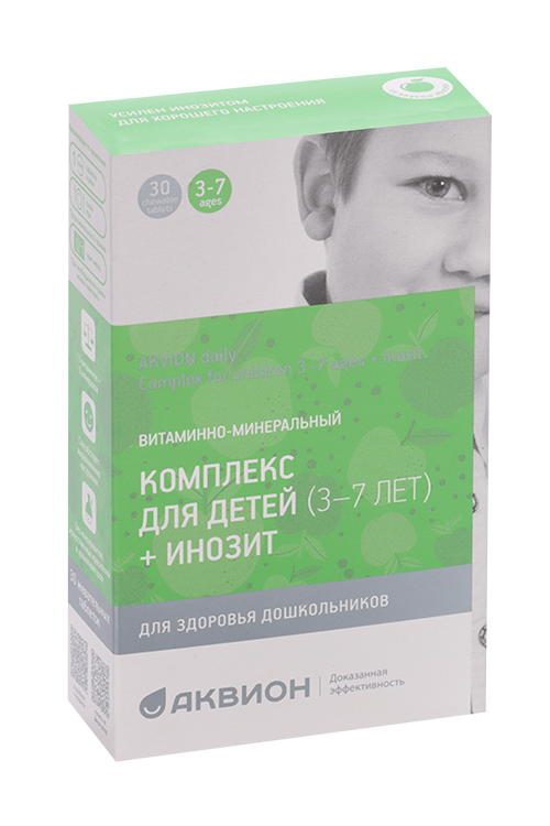 

Аквион дэйли комплекс д/детей 3-7 лет + инозит, 0,87 г, 30 шт, таблетки жевательные яблоко