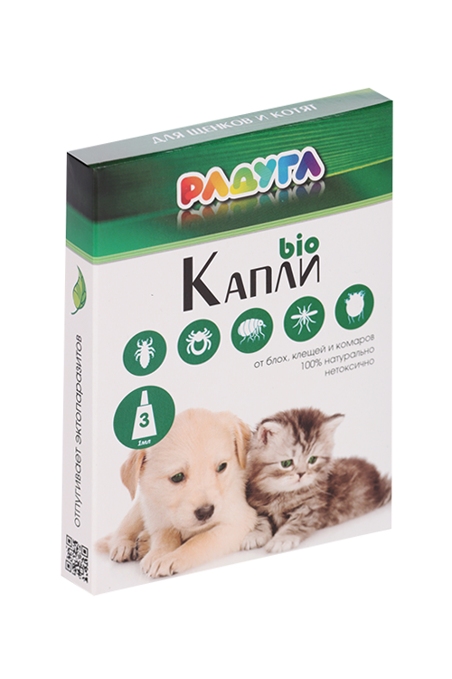 

Капли "Радуга БИО" для щенков и котят от блох, клещей, комаров, 3 х 1 мл