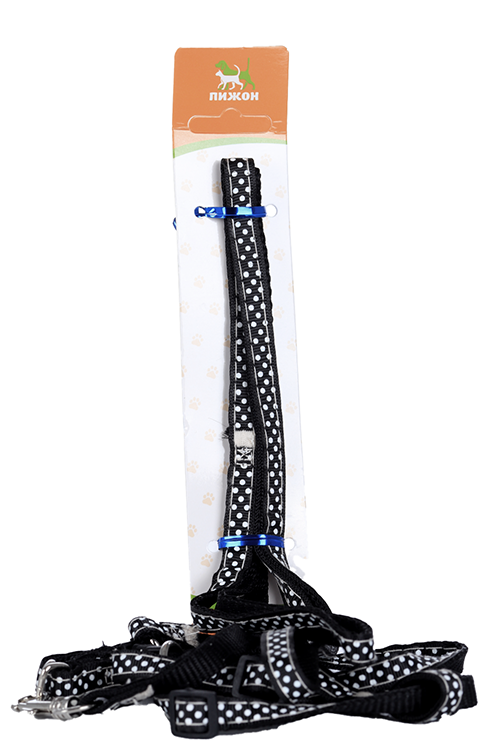 Комплект амуниции Горошек, ширина 1 см, шлейка 27-42 см, поводок 120 см, чёрный