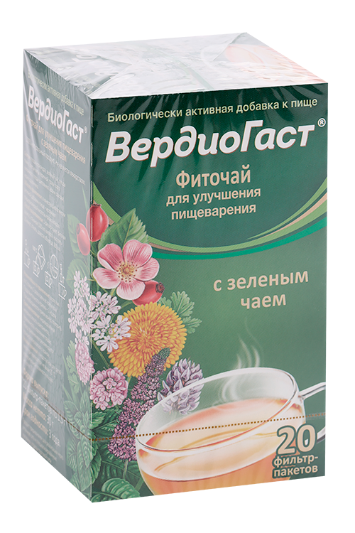 

Фиточай ВердиоГаст д/улучшения пищеварения с зелен чаем, 1,5 г, 20 шт