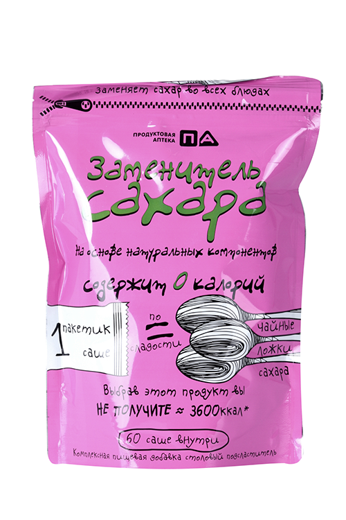 Заменитель сахара Продуктовая Аптека 3 Ложки, 60 шт, саше сироп продуктовая аптека без сахара ананас 250 мл