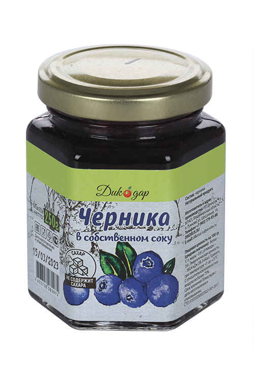 

Черника Дикодар в собственном соку без сахара, 250 г
