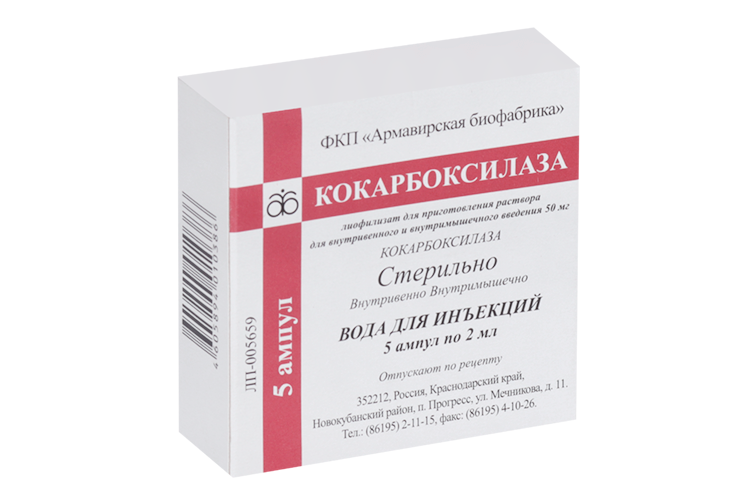 

Кокарбоксилаза 50 мг, 5 шт, лиофилизат для приготовления раствора для инъекций