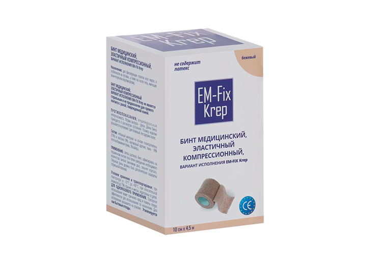 

Медицинский бинт EM-Fix Krep эластичный компресс стягивающий 10 смх4,5 м беж