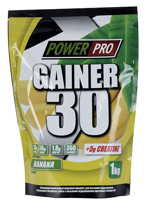 

Гейнер POWER PRO 30 с предтренировочным комплексом + креатин вкус банан, 1 кг