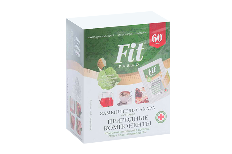 

Сахарозаменитель FitParad №7 стевиозид/сукралоза/эритрит саше, 60 шт