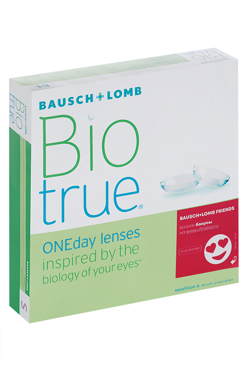 

Линзы Bausch+Lomb BioTrue ONEday контактные R 8.6 (диоптрия -1,0), 90 шт