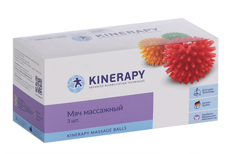 

Мяч KINERAPY д/тела/ног/рук массажный зеленый/красный/желтый 3 шт
