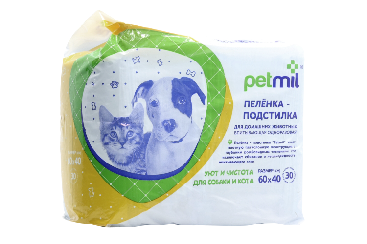 Пеленки petmil д/животных впитывающие одноразовые 60x40 голубые 30 шт