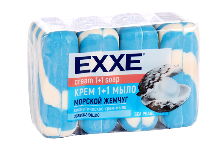 Крем-мыло EXXE 1+1 Морской жемчуг косметическое освежающее, 90 г, 4 шт