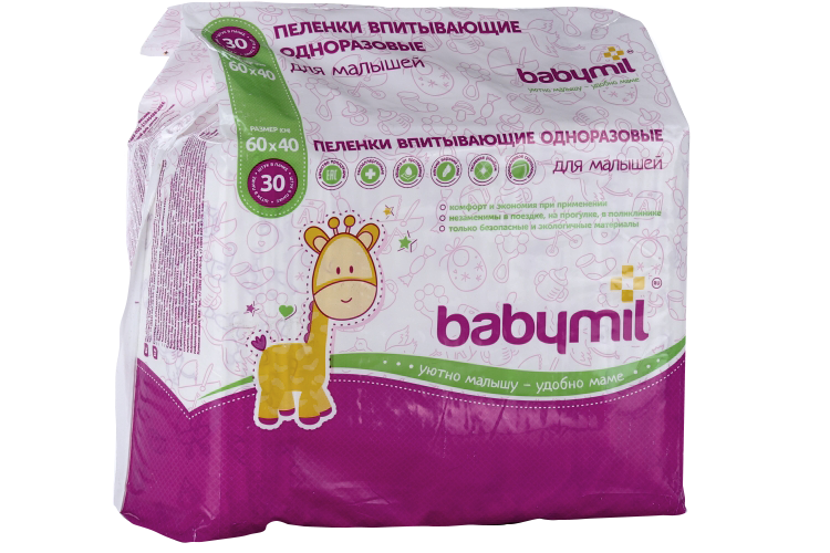 

Пеленки babymil д/малышей впитывающие одноразовые 60х40 см, 30 шт