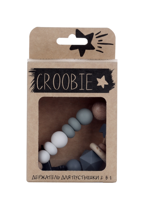 

Держатель Croobie Medium д/пустышки бук/пищевой силикон серый/белый