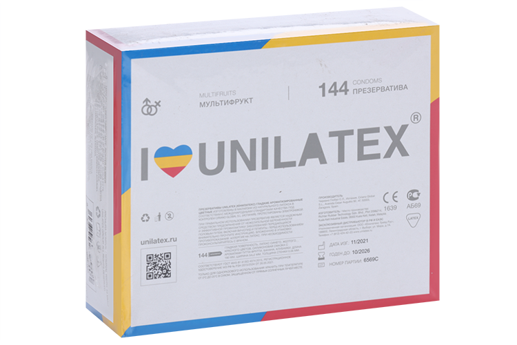 Презервативы Unilatex Multifruits фруктовые цветные, 144 шт