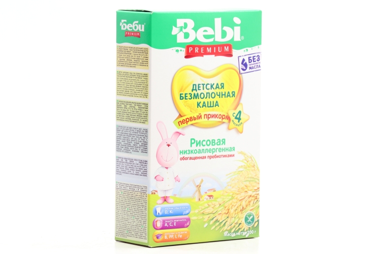 Каша Bebi Premium б/молоч низкоаллерг рисовая с пребиот (4 мес+), 200 г