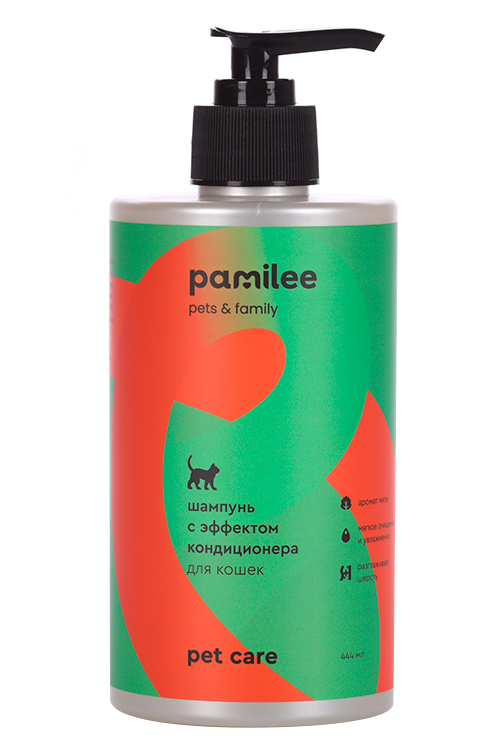 Шампунь Pamilee 2в1 с эффектом кондиционера дкошек 444 мл 280₽