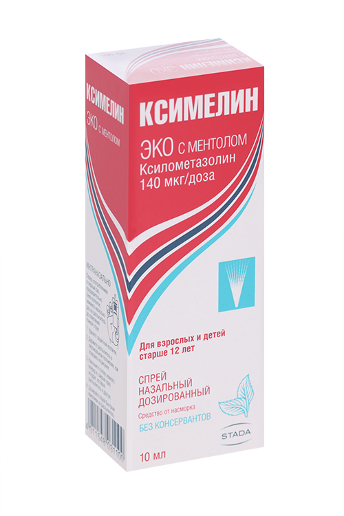 

Ксимелин Эко с ментолом 140 мкг/доза, 10 мл, спрей назальный дозированный