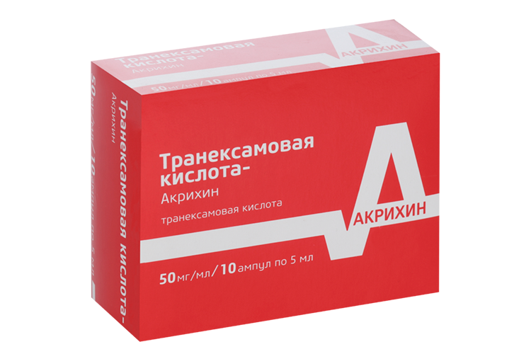 

Транексамовая кислота-Акрихин 50 мг/мл, 10 шт, раствор для внутривенного введения