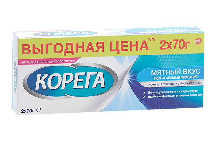 

Крем Корега Экстра сильный Мятный д/фикс зуб протезов, 140 г, 2е упаковки по 70г