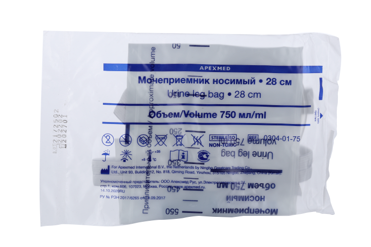 

Мочеприемник Apexmed носимый трубка 28см, 750 мл