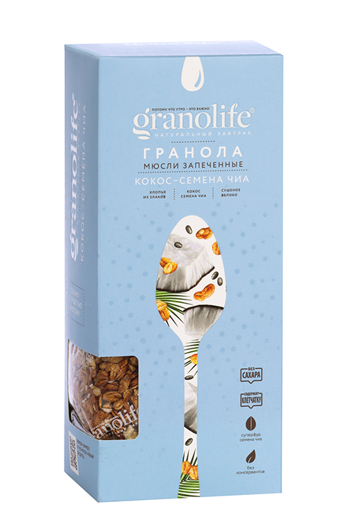 Гранола Granolife кокос/семена чиа, 400 г гранола granolife гранола миндаль фундук 400 г