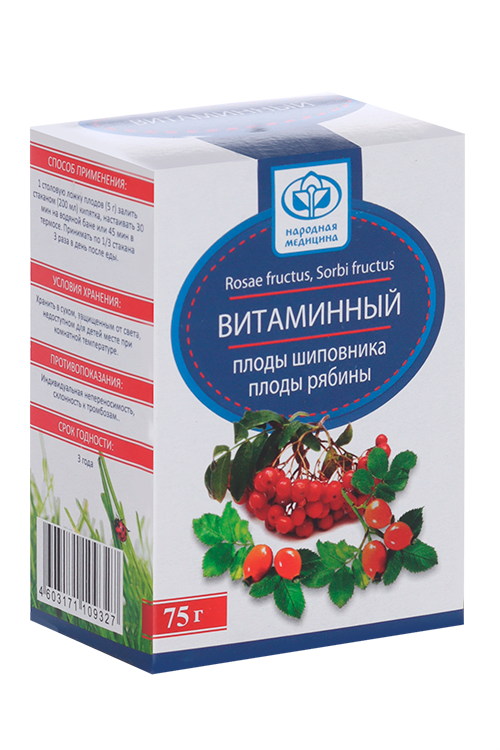 

Витаминный Шиповника плоды с плодами рябины Народная медицина, 75 г