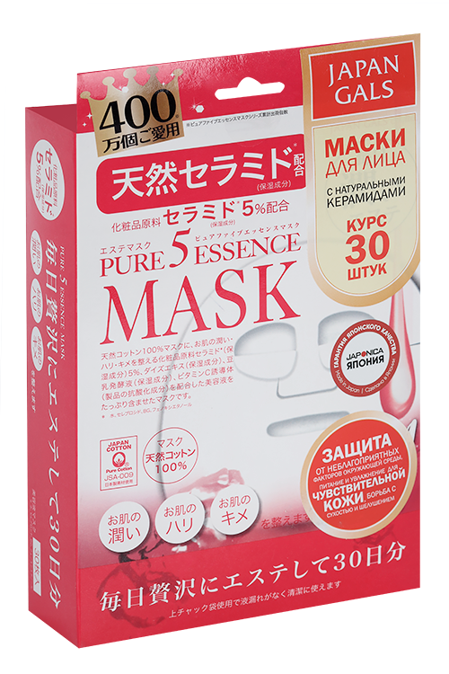 

Маска Japan Gals Pure5 Essence с натуральными керамидами д/лица, 30 шт