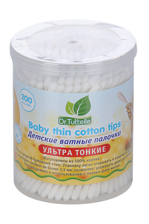 

Детские ватные палочки Dr.Tuttelle ультра тонкие, 200 шт