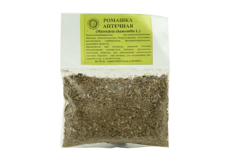 

Ромашка аптечная, 50 г, цветки (4606675006628)