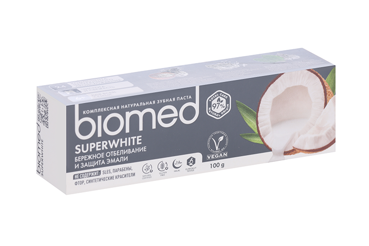 

З/паста BIOMED натуральная SUPERWHITE бережно отбеливающая/защита эмали, 100 г