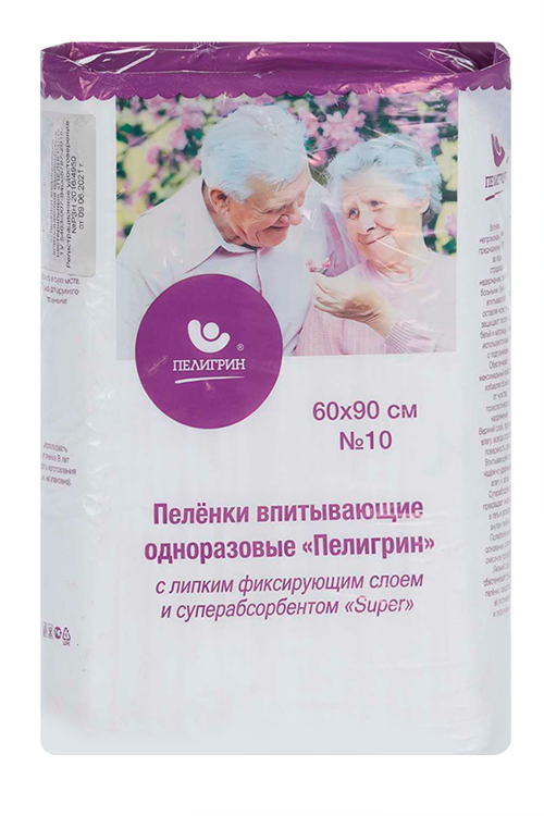 

Пеленки Пелигрин однораз впит липкий слой и суперабсорбент 60х90 см, 10 шт
