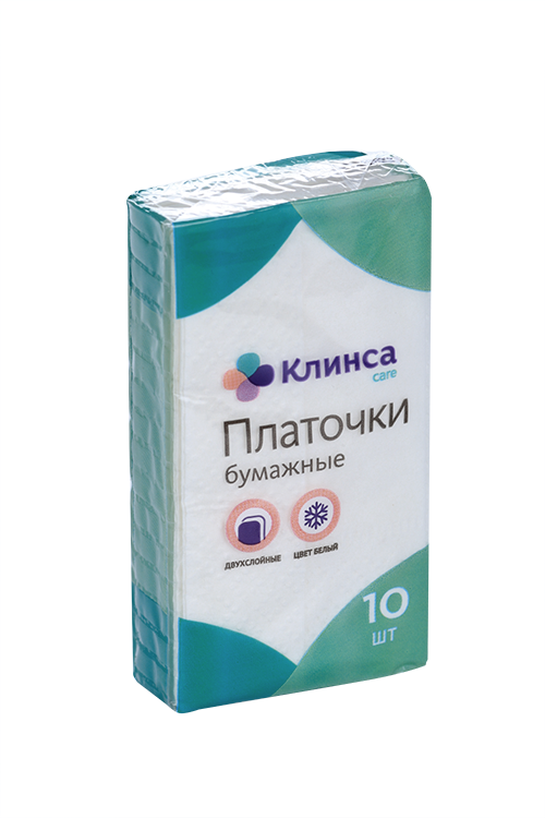 Платочки бумажные Клинса, 10 шт, 10 шт платочки бумажные safira green pack мини 10 шт