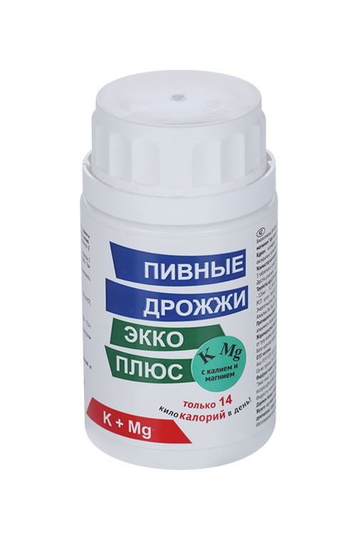

Дрожжи пивные Эко Плюс с калием и магнием, 450 мг, 100 шт, таблетки