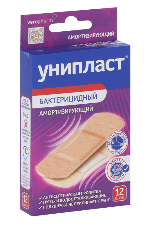 

Пластырь Унипласт бактерицид амортизир, 12 шт