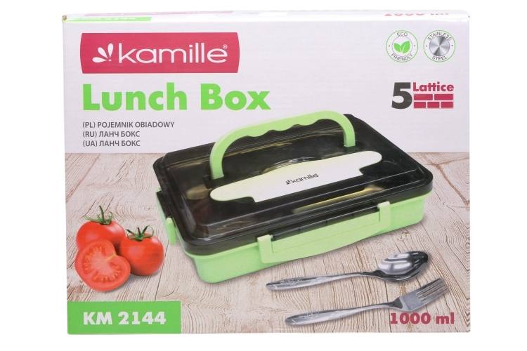 

Ланч бокс Kamille КМ 2144 высококачественная нерж сталь/пластик 5 отсеков 1 л, зеленый