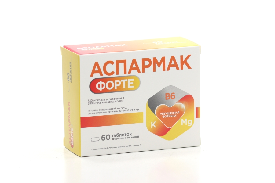 Аспармак Форте калий/магний/витамин В, 60 шт, таблетки покрытые ...