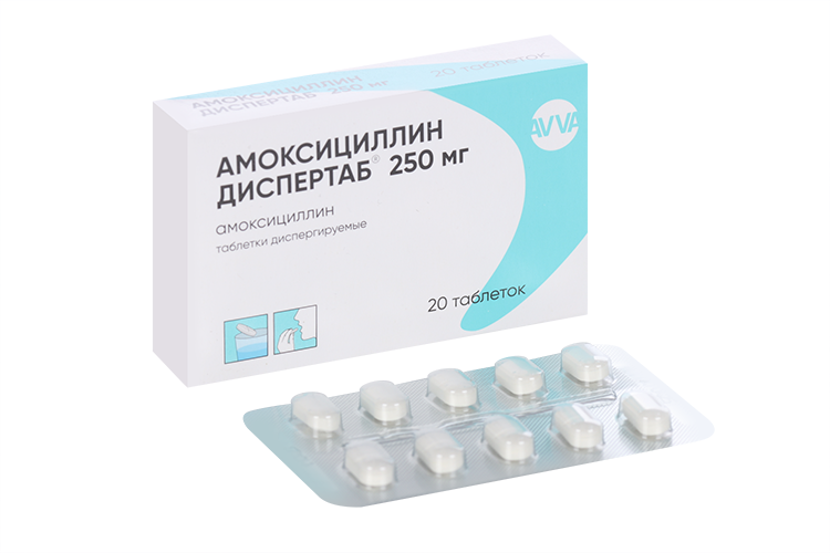 

Амоксициллин Диспертаб 250 мг, 20 шт, таблетки диспергируемые